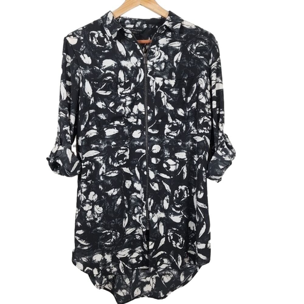 Black and White Rock & Republic Full Zip High Low Tunic Top Dress Size M